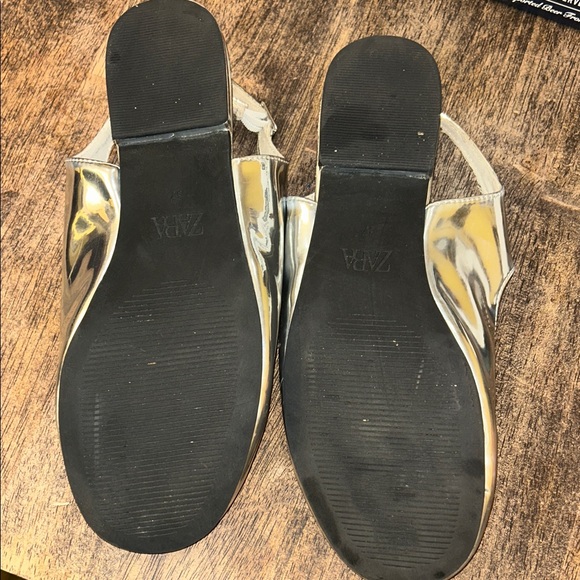 Zara Shiny Silver Flats with Strap - Picture 5 of 6